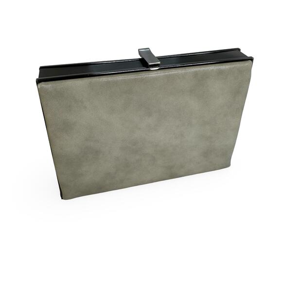 Vintage 1950s/60s Box Clutch – Silver Gray Vinyl, Red Lining, Metal Frame - Picture 1 of 16